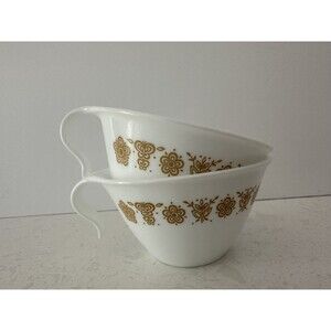 Vintage Corelle Butterfly Gold Coffee Tea Cups by Corning set of 2